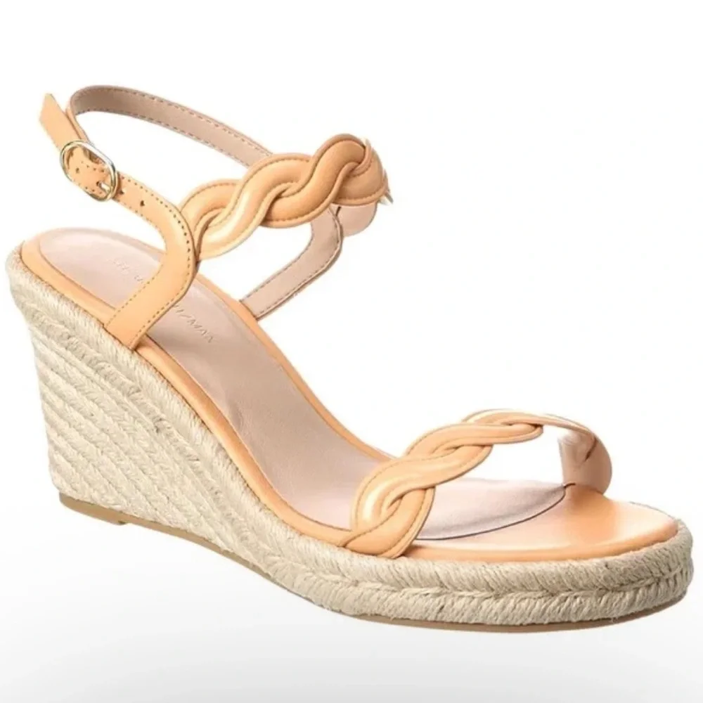 🌹STUART WEITZMAN🌹Twist Espadrille Platform Wedge 8 Leather Raffia Size: 11 - Picture 1 of 8